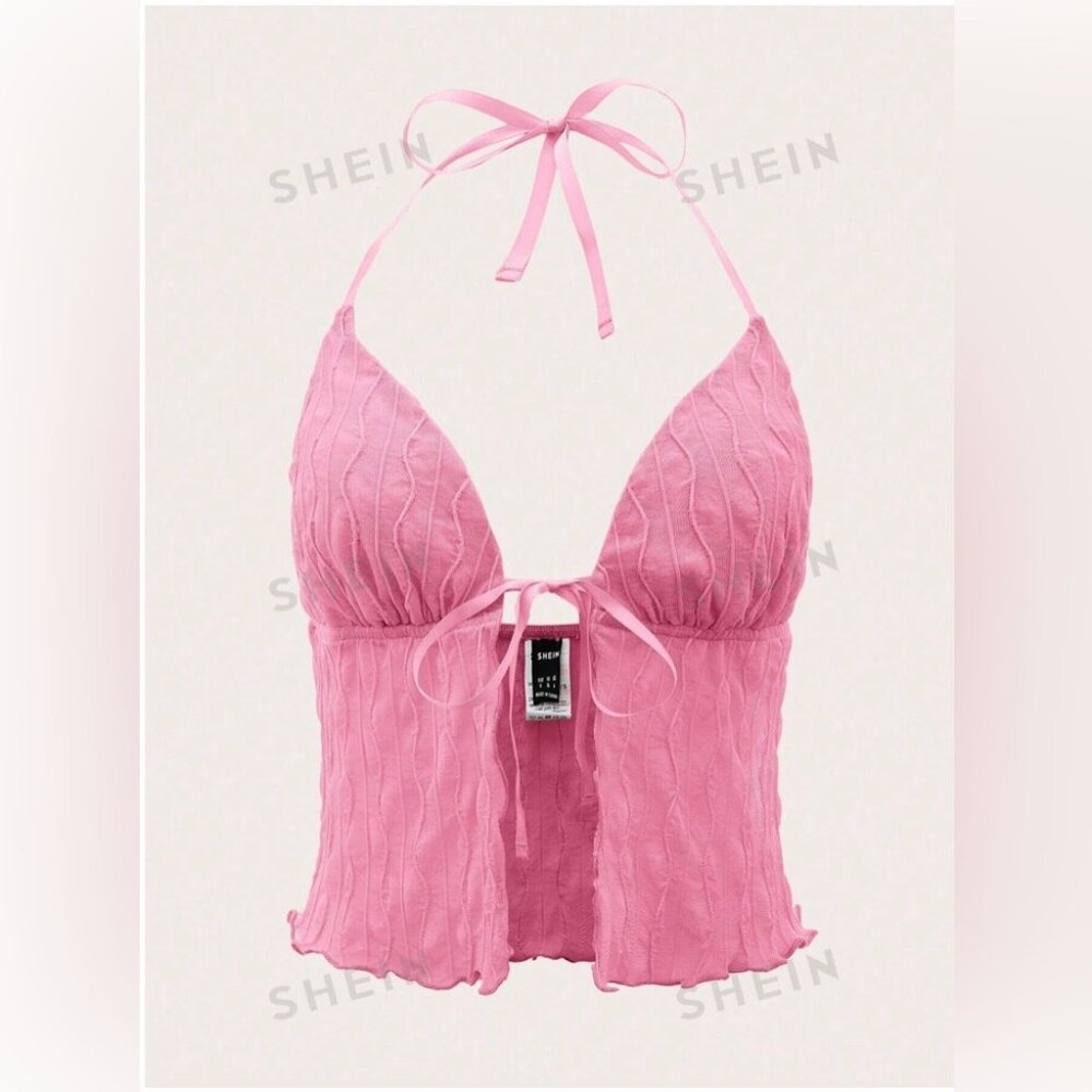 SHEIN icon tie front backless halter top size small pink